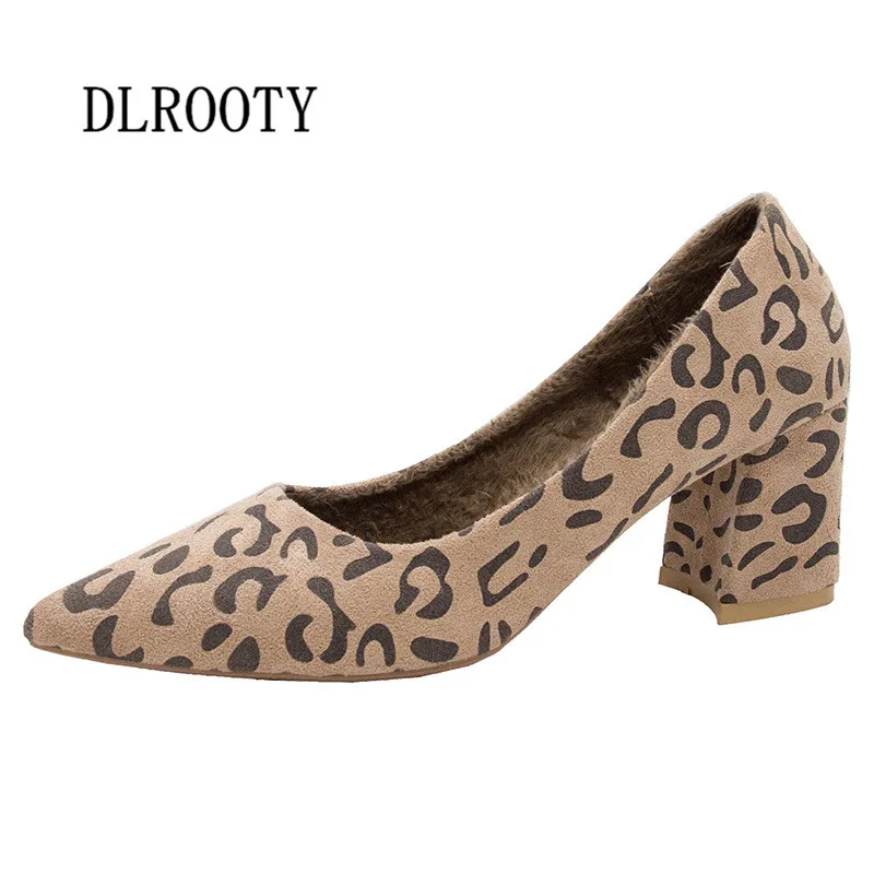 

Women Pumps High Heels Shoes 6.5 CM Shallow Leopard 2018 Autumn Winter Fashion Pointed Toe Platform Work Casual Comfortable