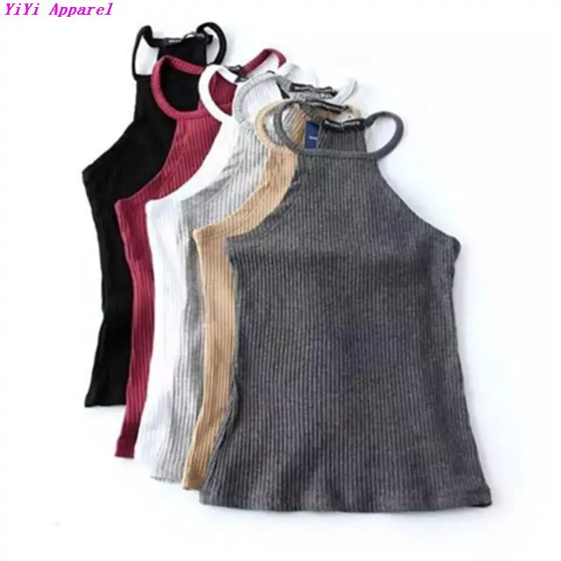 

Sexy Fitness Halter Slim fit Camis 2016 Brandy Melville crop Top Camisetas Tank Vest Striped Line Halter Straps Tee