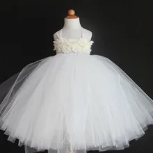 Белое длинное платье-пачка Детское платье из тюля бальное платье кружевное платье на бретелях с Потертый Цветы Дети Костюм на свадьбу и праздник платье
