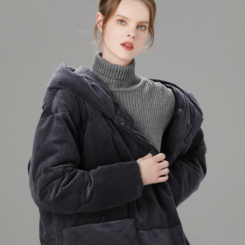 Winter simple type Big pocket and hooded thick 90% white duck down women long jacket causal warm parkas Surprise or gift to mum