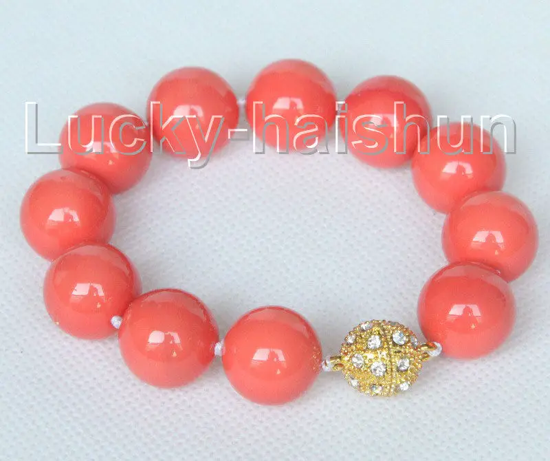 

FREE SHIPPING HOT sell new Style >>>> 8" 16mm round pink seashell pearls Bracelet magnet clasp j10415