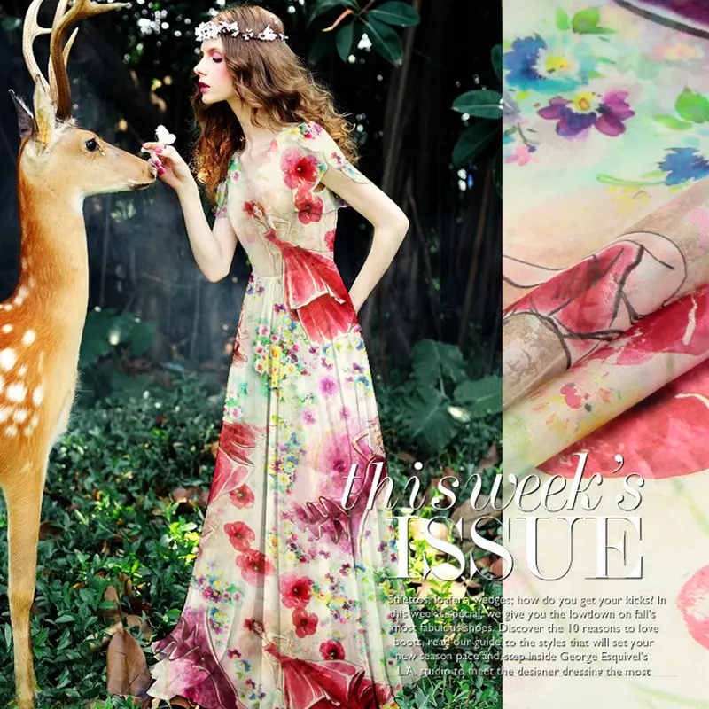 

Flowers Printing High Quality Silk Chiffon Fabric 8m/m 140cm