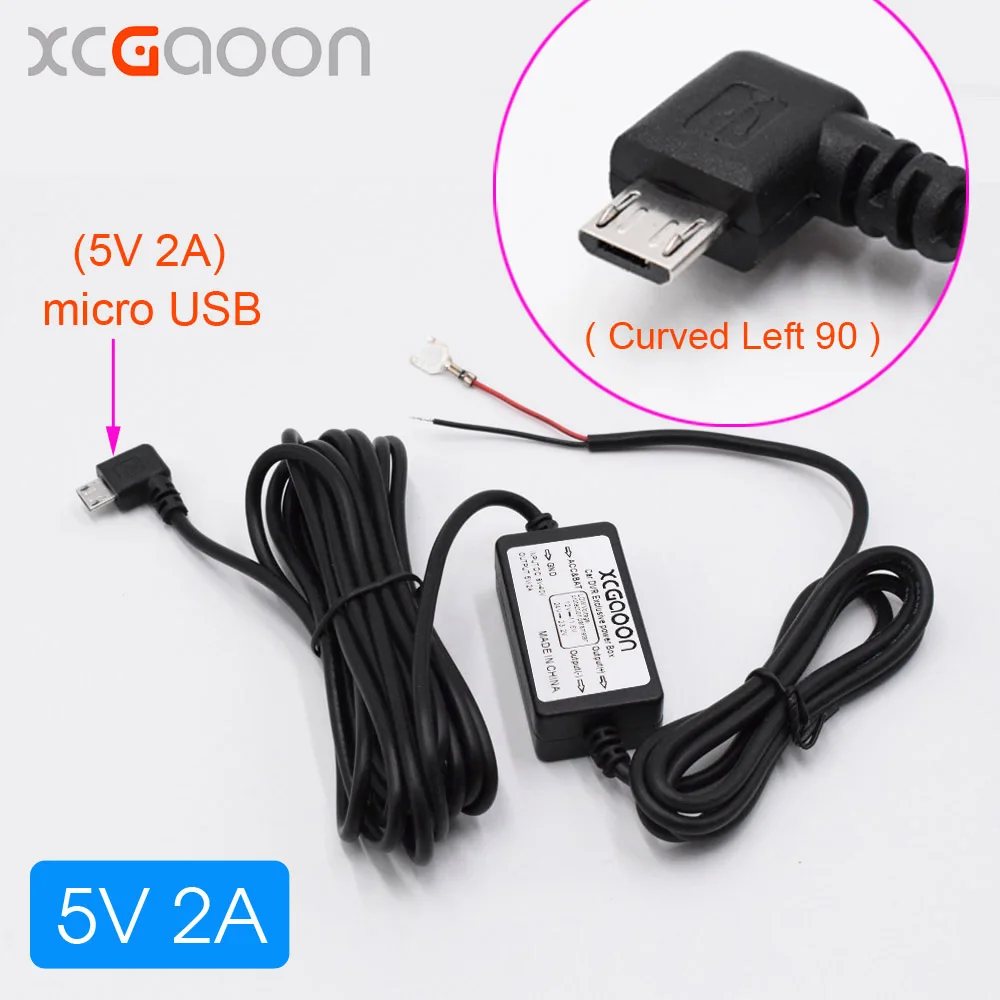 

XCGaoon Car DC Converter Module inPut DC 12V & 24V To 5V 2A with micro USB Cable (Curved Left) fit Car DVR GPS Cable Length 3.5m