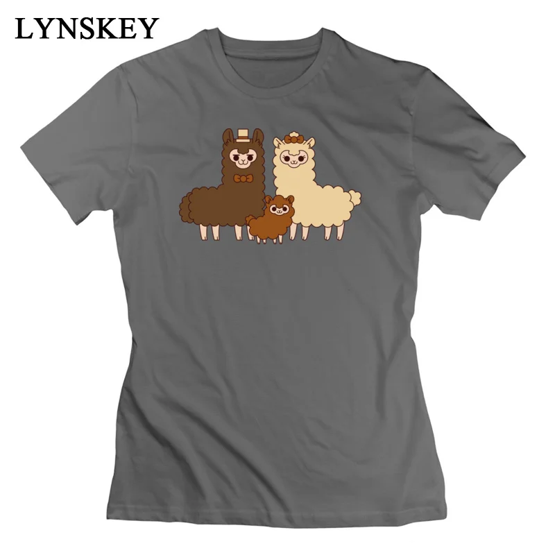 LYNSKEY T-Shirts Slim Fit New Fashion Chocolate alpaca family Round Neck 100% Cotton Women's Summer Fall Tops T Shirt Slim Fit Tee-Shirts pink