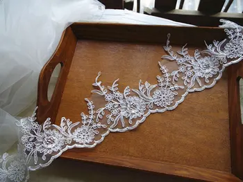

ivory alencon cord lace trimming, bridal wedding lace, embroidered veil trimCG017, 10 yards