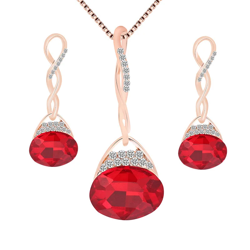 

CBO012 Crystal inlay geometric alloy pendant necklace earrings jewelry set