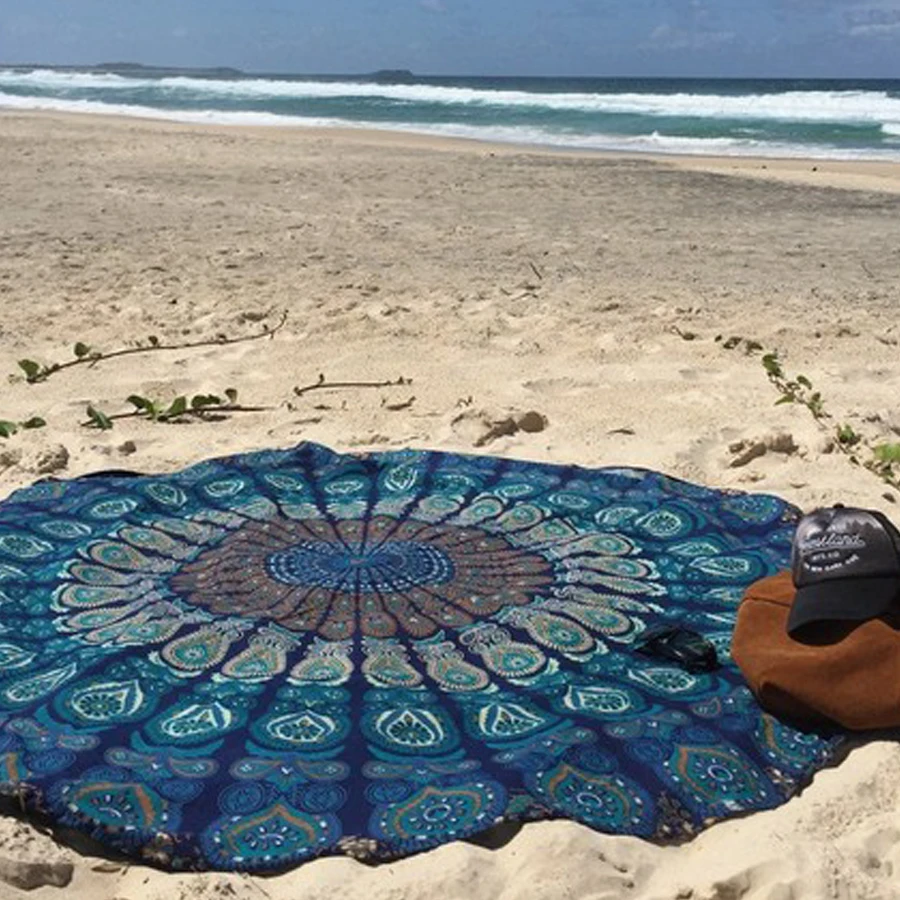 Changing color Summer painting new beach towel print With Tassel Circle