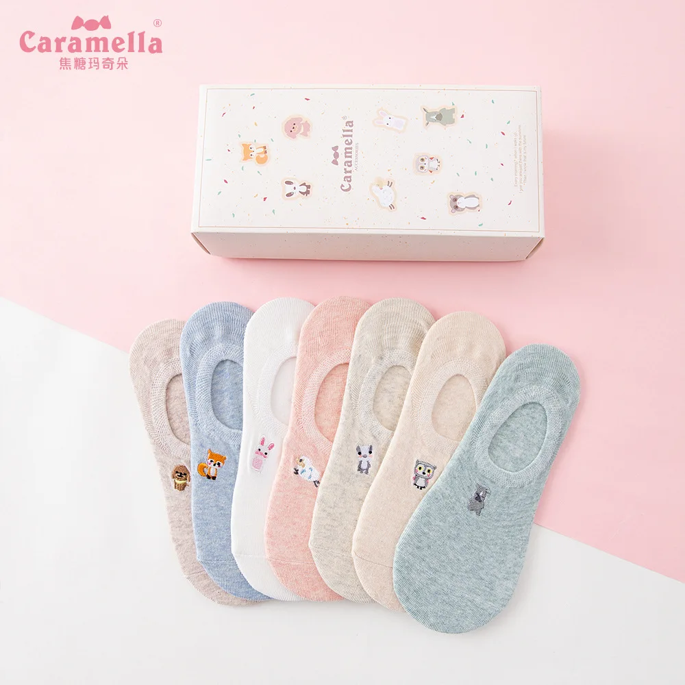 Женские носки башмачки Caramella 7 пар весенне летние женские хлопковые однотонные