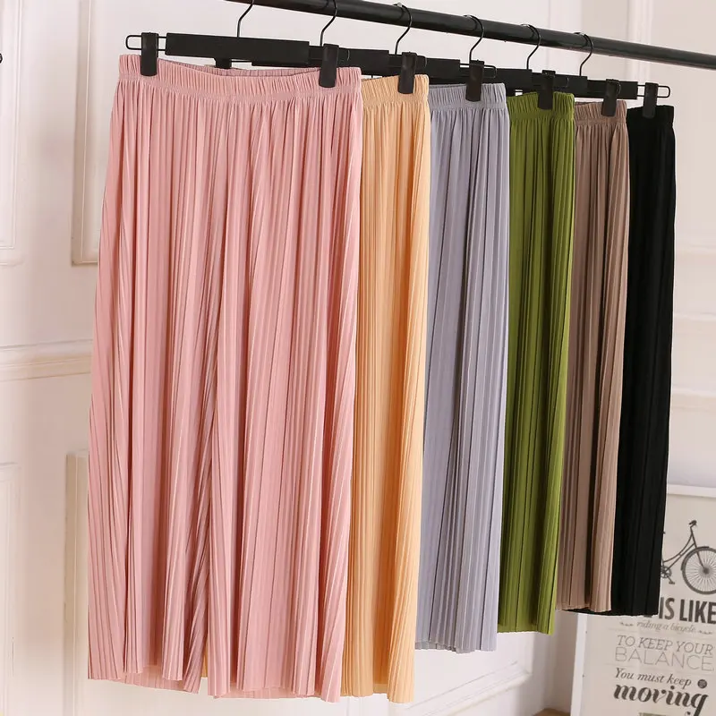 

2018 Summer Female Wrinkle High Waist Loose Thin Section Wide Range Of Chiffon Legs long Leg Pants Korean Pant Fashion Sexy