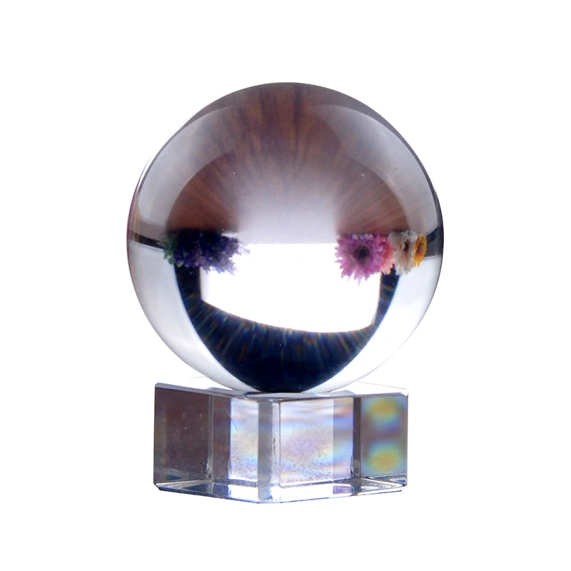

50mm Pure Clear Transparent Round Magic Artificial Crystal Glass Healing Ball Sphere Stone with base Home Decoration Ideal Gift