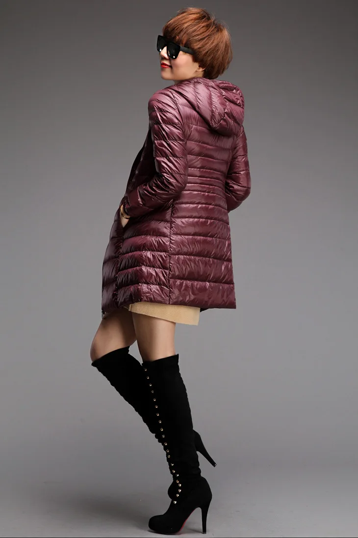 Зимний ультра-светильник, длинный пуховик для женщин с капюшоном, пуховая куртка, теплое тонкое пальто, женские парки размера плюс 6XL 7XL Chaqueta Mujer