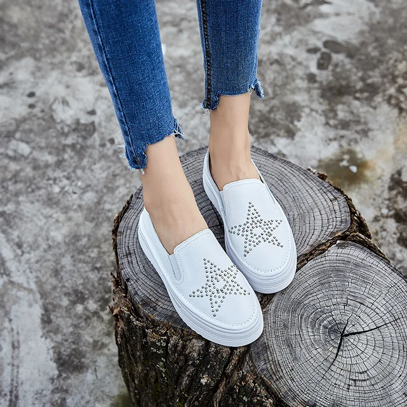 Mujeres Zapatos Plataforma Damas Las de Slip Transpirables Costura Cuero Chaussures Genuino Para De Mujer Femmes Casuales Caminar 2019 XqnwxzO84I