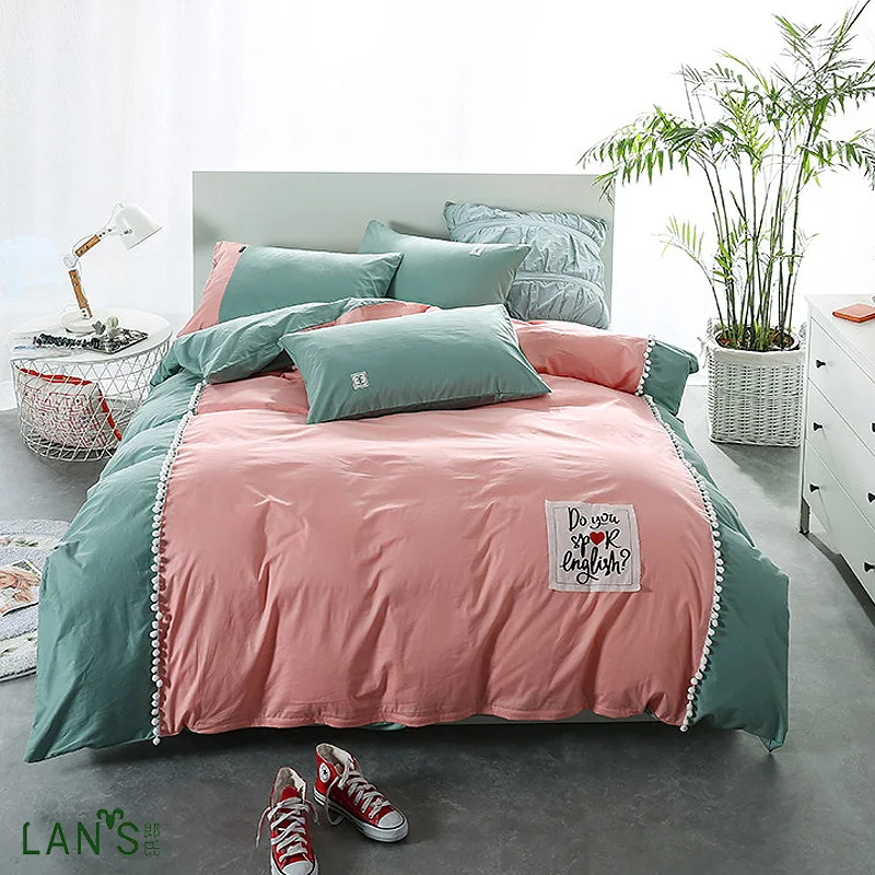 Buy 100cotton Green/pink Patchwork 4pcs Bedding Sets