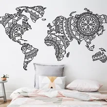 Наклейка на стену с изображением мандалы, Карта мира, декор для спальни, Йога, настенная виниловая художественная Наклейка на стену, современный стиль бохо, домашний декор, Фреска D263