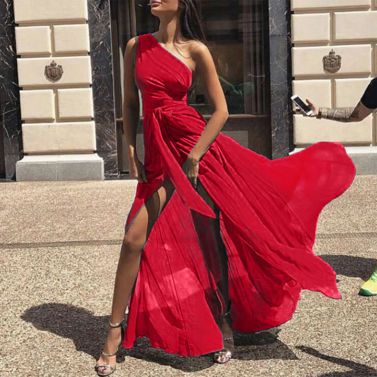 

2019 New Arrival Big Swing Dress Women One-shoulder Solid Chiffon Dress Sexy Party Leopard Beach Dress Maxi Dresses for Women