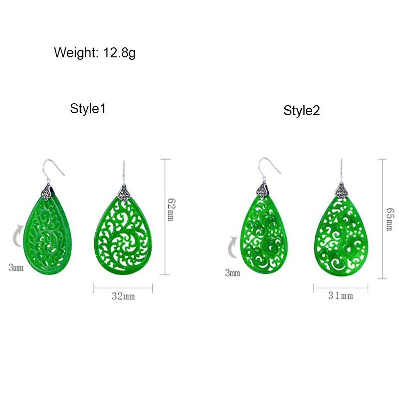 Ruifan, винтажные, полые, зеленый нефрит, серьги для женщин, 925 пробы, серебро, большие висячие серьги, серебро 925, ювелирное изделие, подарок, YEA230