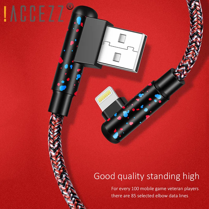 

!ACCEZZ 90 Degree USB Charger Cable For Apple Charging Cables For iPhone XS MAX XR X 6 6s 7 8 iPad MiNi Lighting 8 Pin Cord Wire