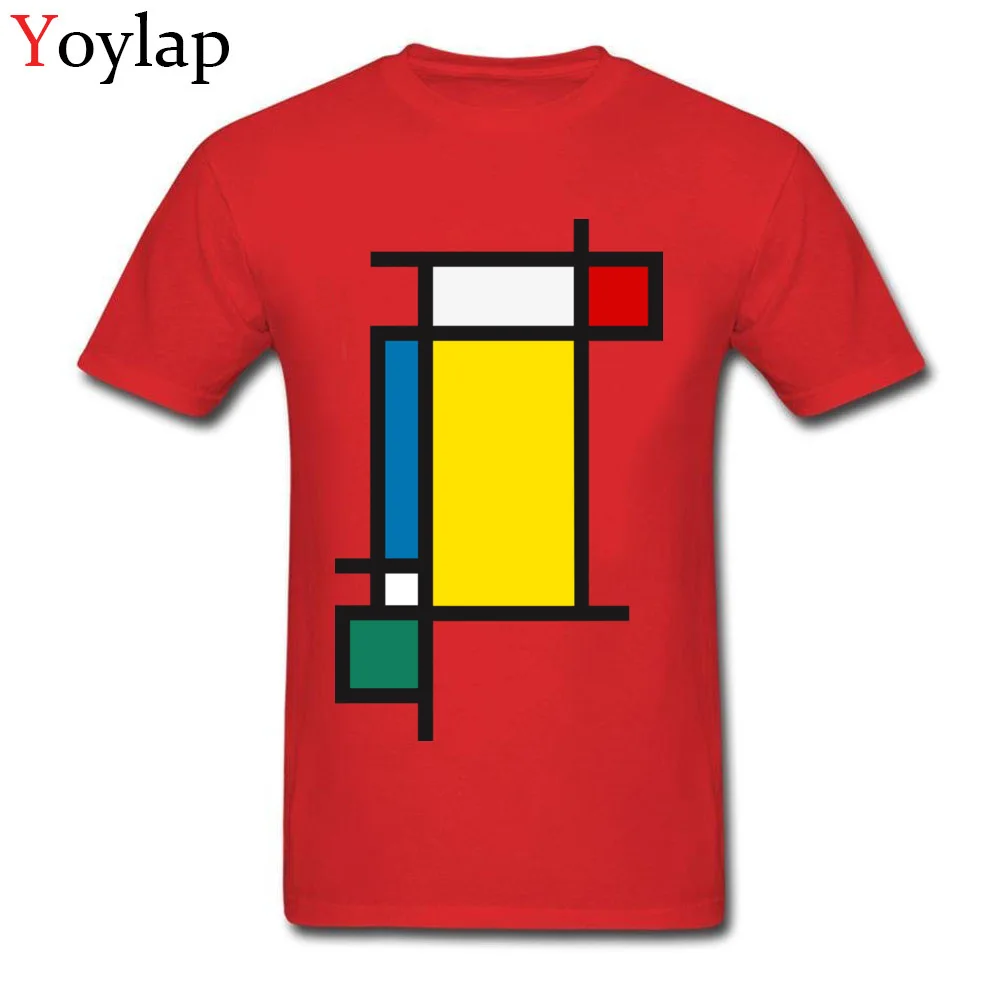 Design Tops Shirt for Students Coupons Autumn Crew Neck 100% Cotton T Shirt Vertical Aesthetic Tribute to Mondrian Casual Tee Shirt red