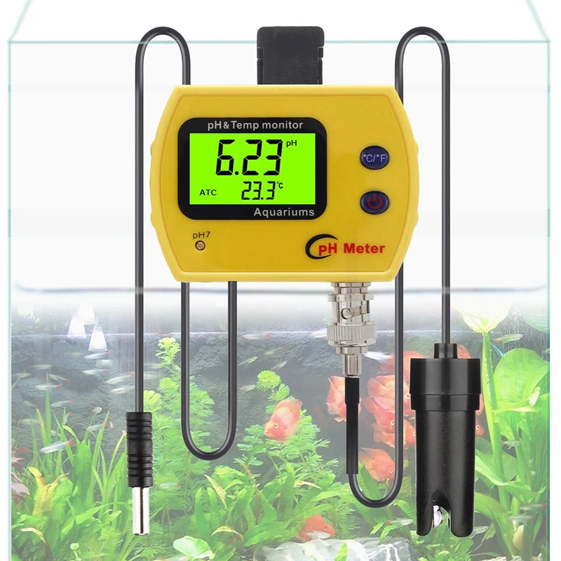2 in 1 Digital Aquarium pH Temperature Monitor pH Thermometer with BNC
