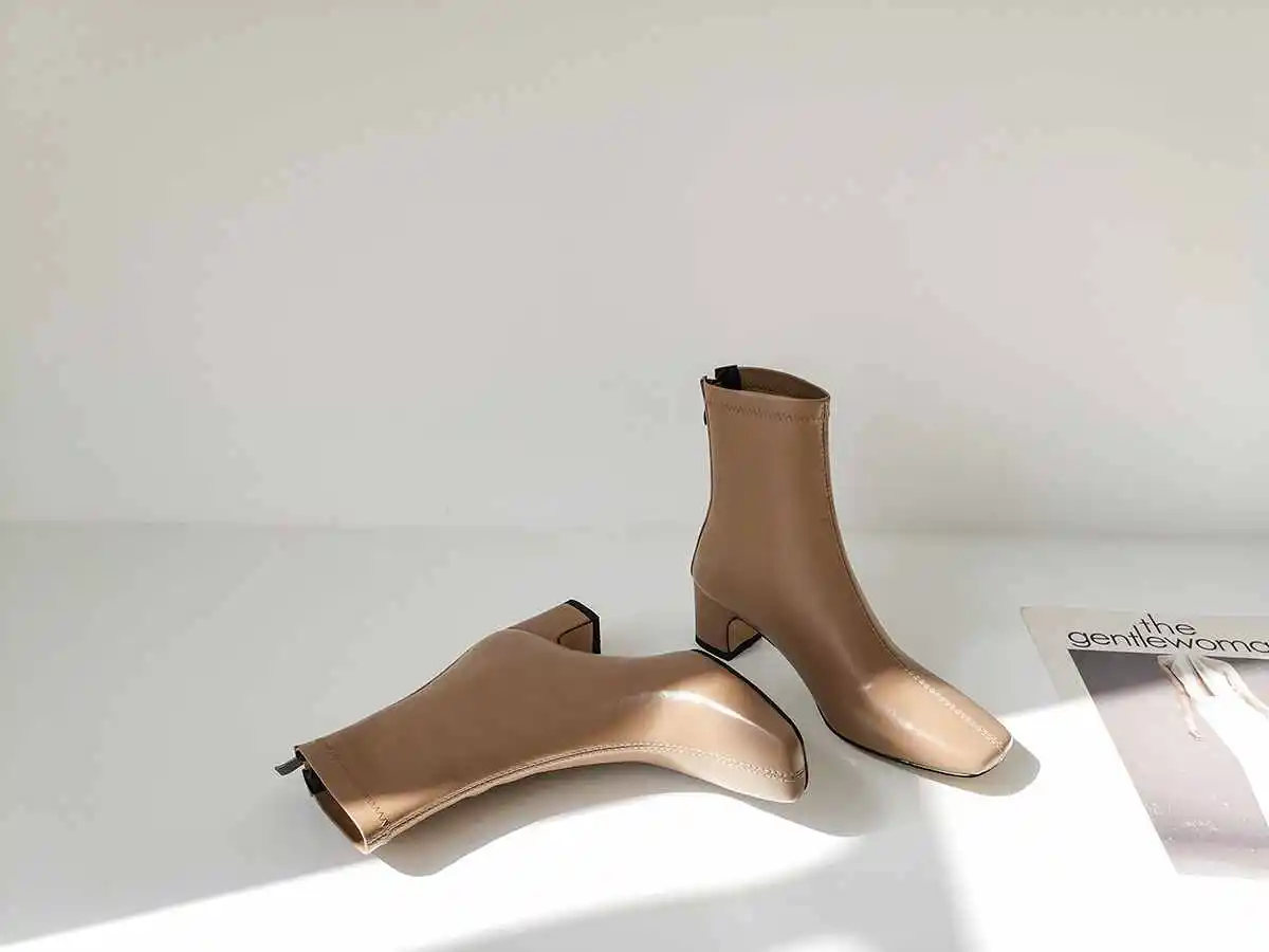 Krazing pot/ г.; обувь из натуральной кожи на среднем каблуке; сезон осень-зима; обувь на молнии в сдержанном стиле с квадратным носком; Современные Ботинки Челси в западном и британском стиле; l53