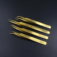 High Precision Eyelash Tweezer Golden Stainless Steel Vetus Tweezer Non-magnetic Volume Eyelashes Extension Makeup Tools 1