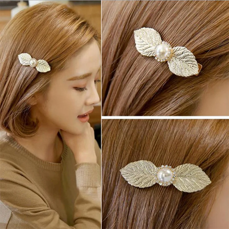 

Fashion simple big leaf pearl hairpin hairclip Hair accessories for women girls