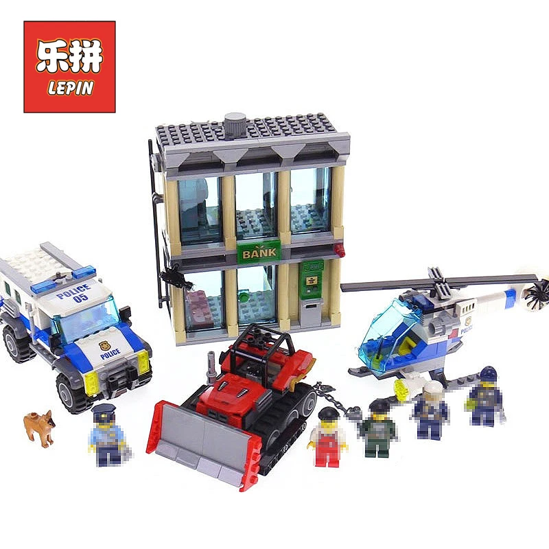 

Lepin 02019 City Police Series the Bulldozer Break-in set Helicopter Car Model Building Blocks Bricks 60140 Kids Toys Legoinglys