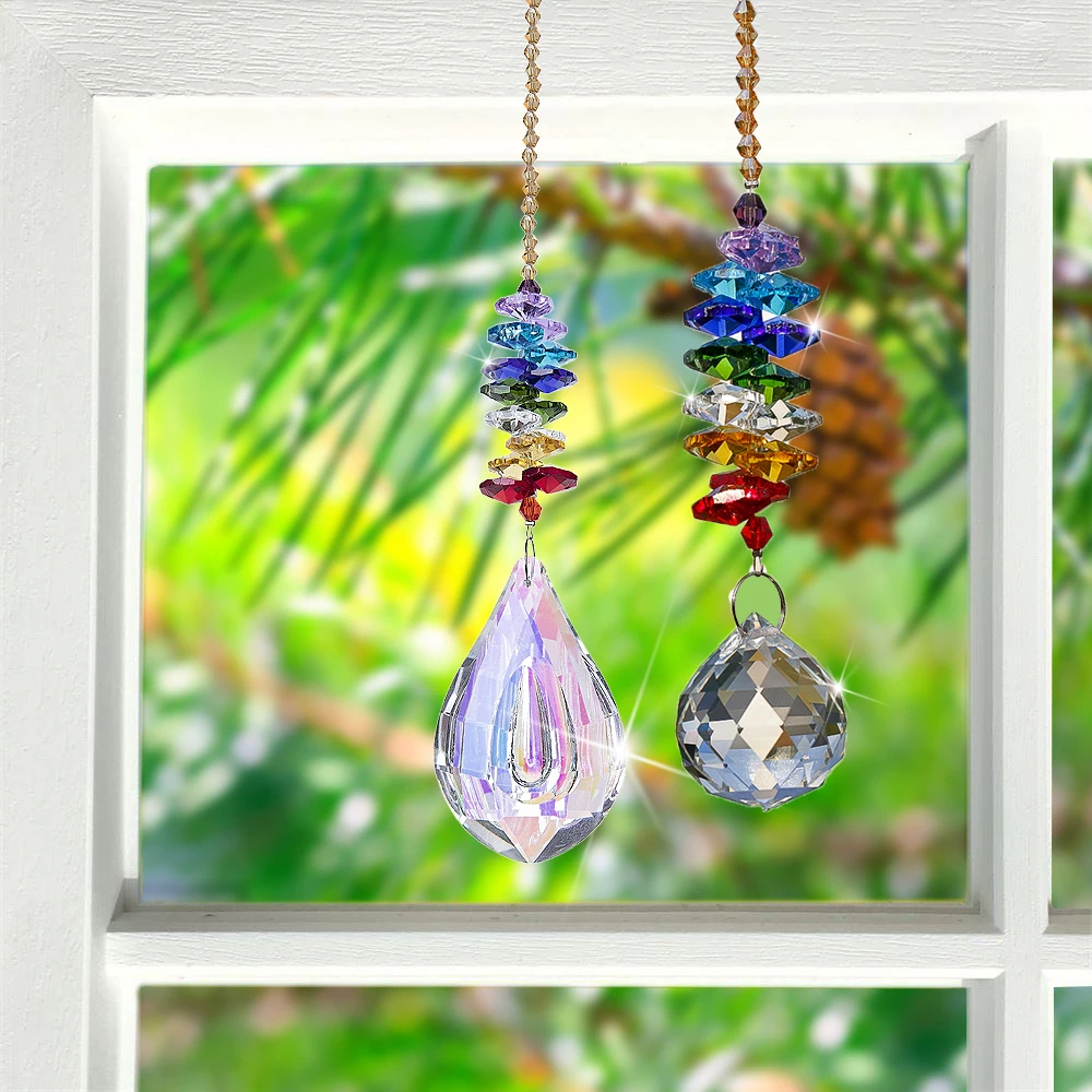 H &amp D набор из 2 чакра Suncatcher хрустальный шар призма кулон радуга - Цена: 