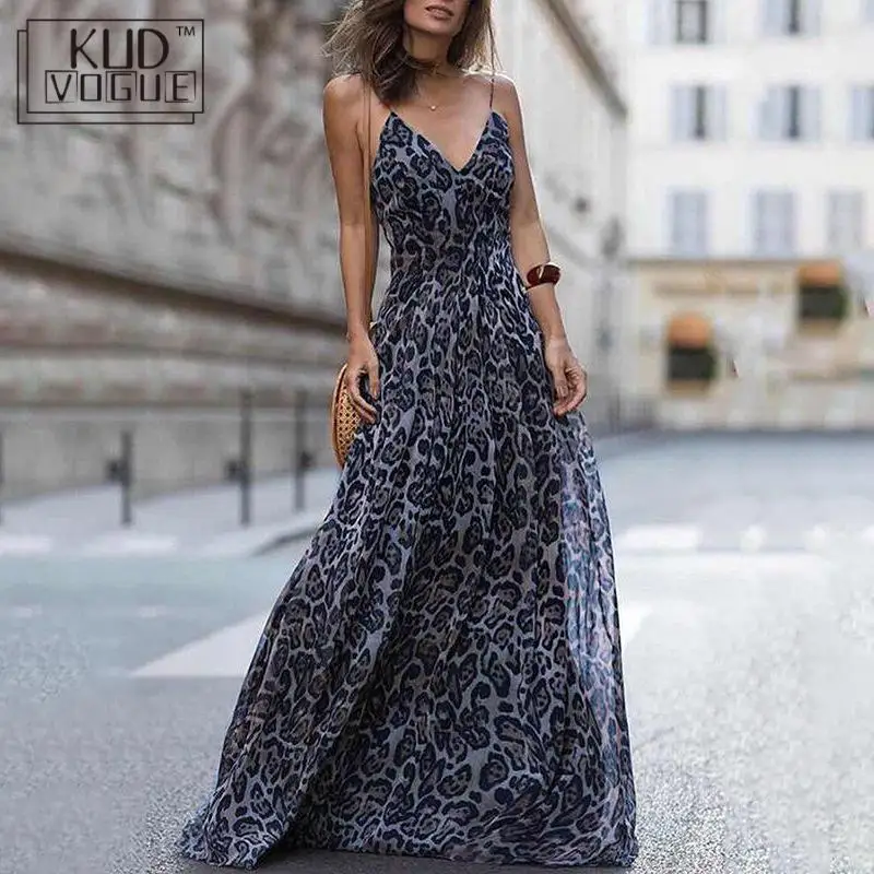 

Sexy Dress Leopard Print Maxi Dress Women Feminino Sleeveless Long Dresses Evening Party Chiffon Dress Vestidos Beach Dress