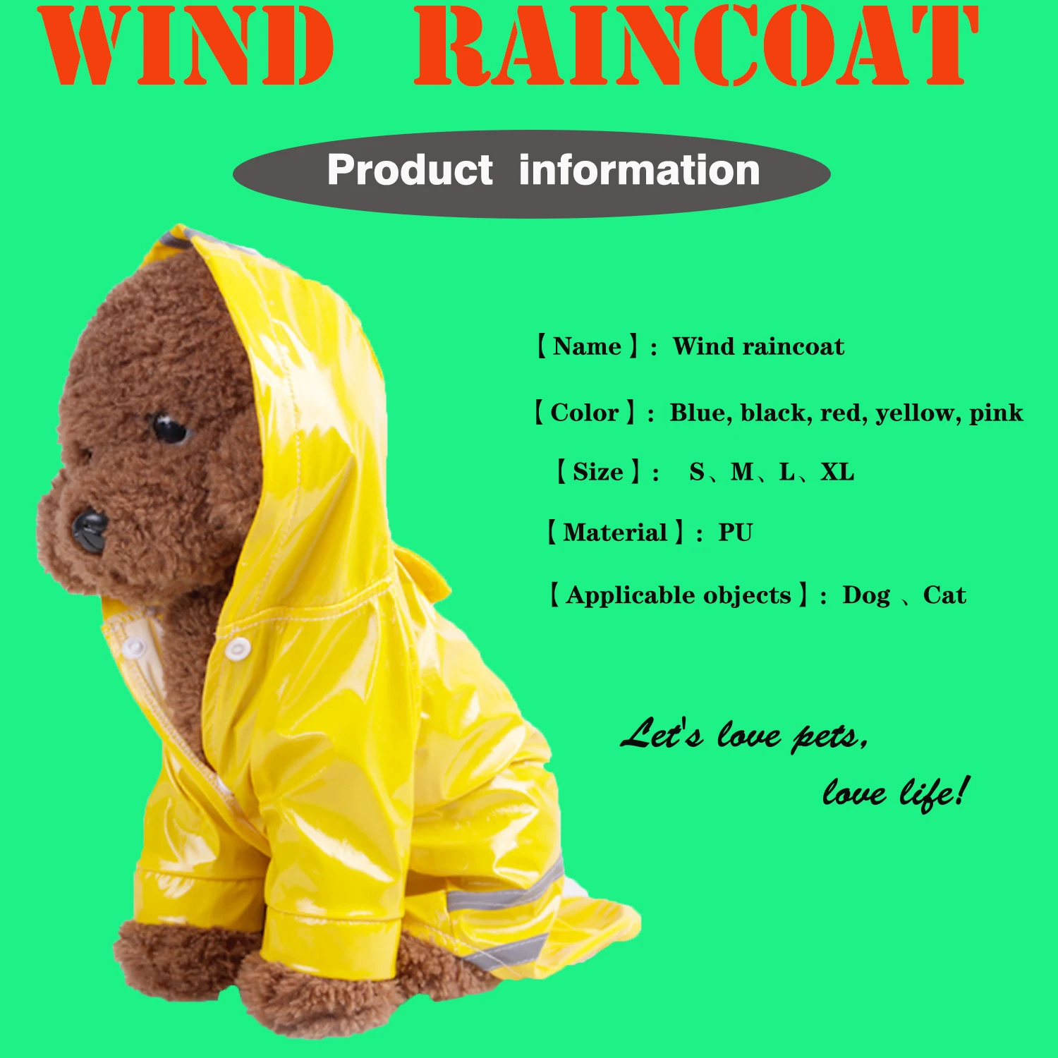 

Pet Wind raincoat Outdoor Puppy Pet Rain Coat Hoody Waterproof Jackets PU Raincoat for Dogs Cats Clothes