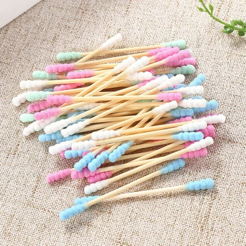 

ELECOOL 200pcs/Box Candy Color Soft Thread Double-end Cotton Swabs Stick Makeup Tools with Bamboo Handle for Personal Beauty Use