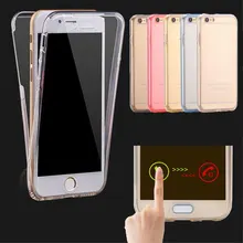 Para iphone 6 6 s 6 s plus 5 5S se volta à prova de choque + frente Toque Transparente TPU Soft Case de Proteção de corpo inteiro De Silicone Claro cobrir