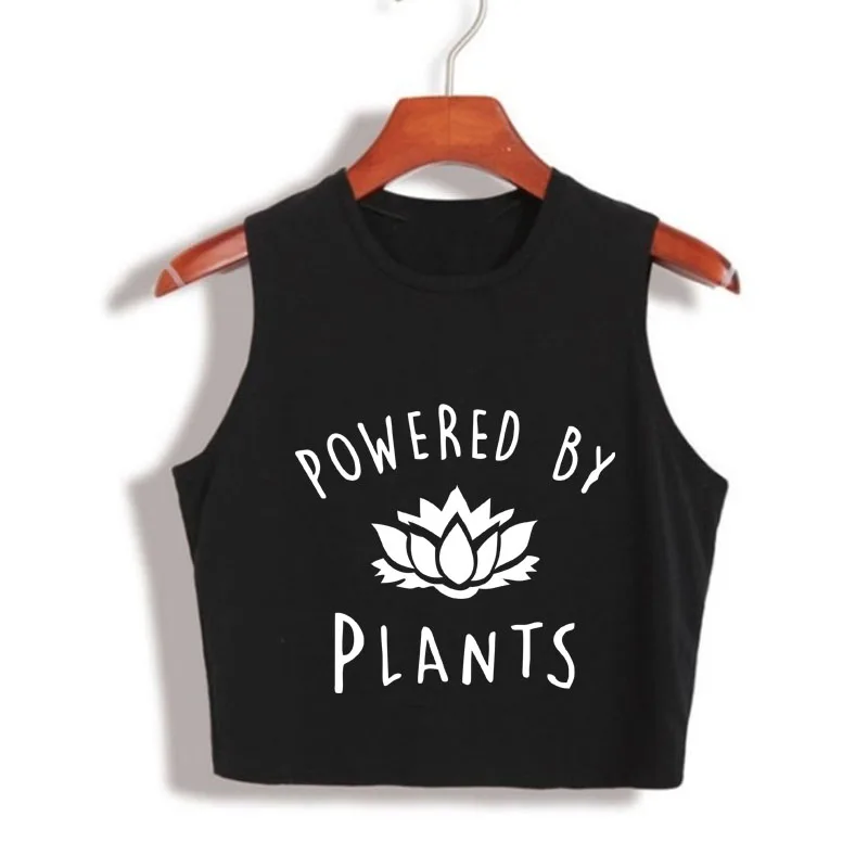 

2019 Funny Vegan Crop Tops Power by plants Crop Top 80s 90s Year Girls Fashion Tank Top summer tops for women Tumblr Sleeveless