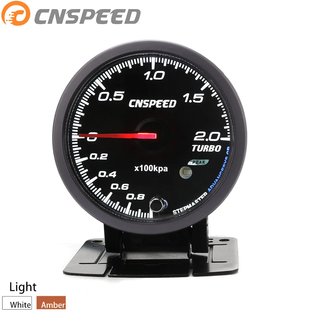 

Free Shipping CNSPEED 60MM Auto turbo boost gauge -1-2Bar Amber/White backlight with peak Function Car turbo boost meter