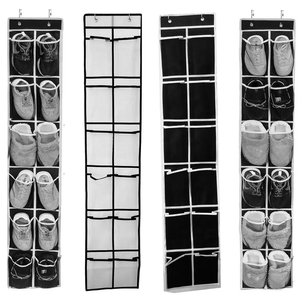 12/24 Pocket Over Door Shoe Organizer Rack Hanging Storage Space Saver