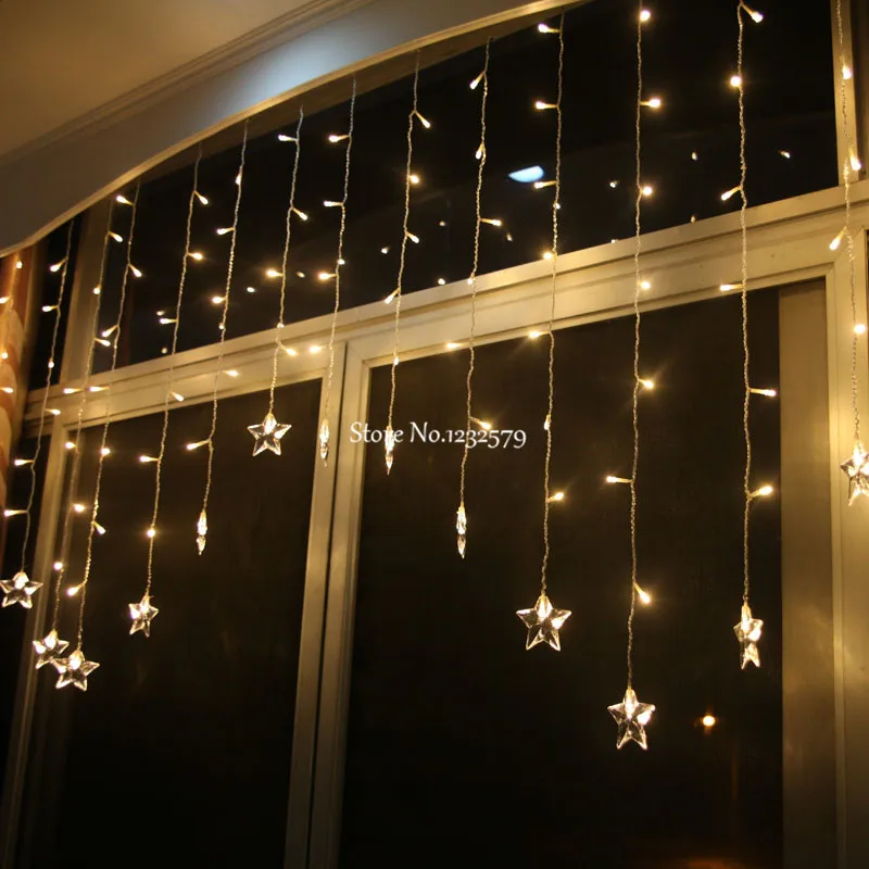 Гирлянда занавес с 5 звездами 96 светодисветодиодный 18P 4 м|curtain lights|string curtain lightsstar
