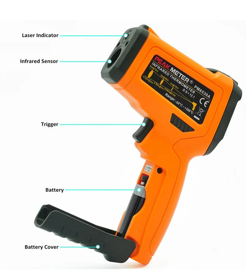 PEAKMETER PM6530B лазерный lcd цифровой ИК инфракрасный термометр измеритель температуры пистолет точечный-50~ 550 градусов Бесконтактный термометр