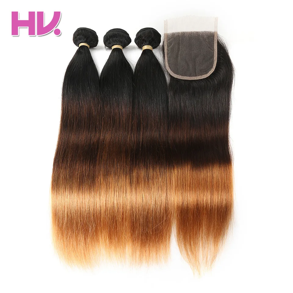 Hair Villa Ombre Remy Peruvian Straight Hair With Closure Salon Human