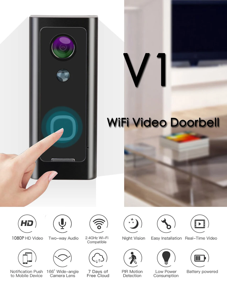 FCCWO V1 Full HD 1080P Wifi видео дверной звонок Водонепроницаемая беспроводная домашняя Secity камера Двусторонняя аудио связь ночное видение PIR умный фон