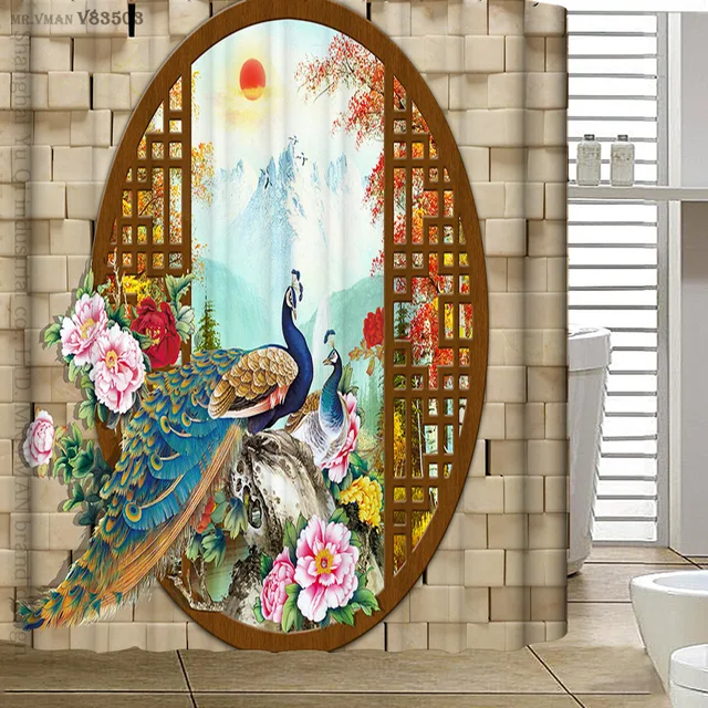 Traditional Chinese wall curtain Shower curtain 3D Polyester Waterproof