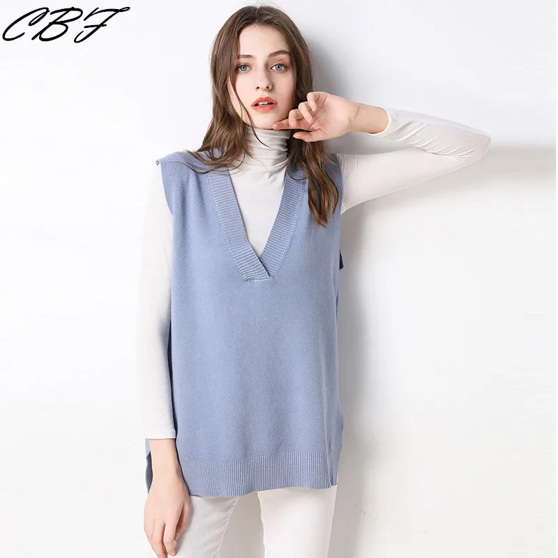 

2019 Summer Ladies knitting Cashmere blending vest V collar Split decoration Good air permeability Pleasantly cool Knitted Vest