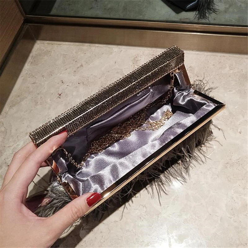 Luxury Real Ostrich Feathers Handbag Evening Bags Women's Pouch Purse Famous Brand dinner party Diamond Clutch bag For Ladies Luxury Real Ostrich Feathers Handbag Evening Bags Women's Pouch Purse Famous Brand dinner party Diamond Clutch bag For Ladies