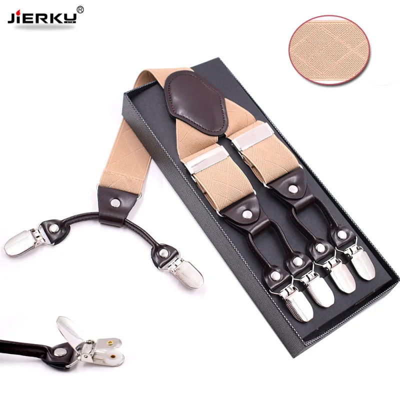 

Man's Suspenders 6 Clips Plaid Pattern Braces Adjustable Elasticity Suspensorio Bretelles Hommes Y-Back ligas Tirantes
