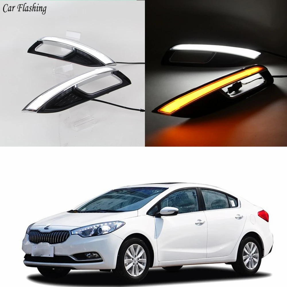 

Car Flashing 1 Set Car LED ABS DRL Daytime Running Light Daylight With Yellow Turn Signal Lamp For KIA K3 KIA CERATO 2013 2014