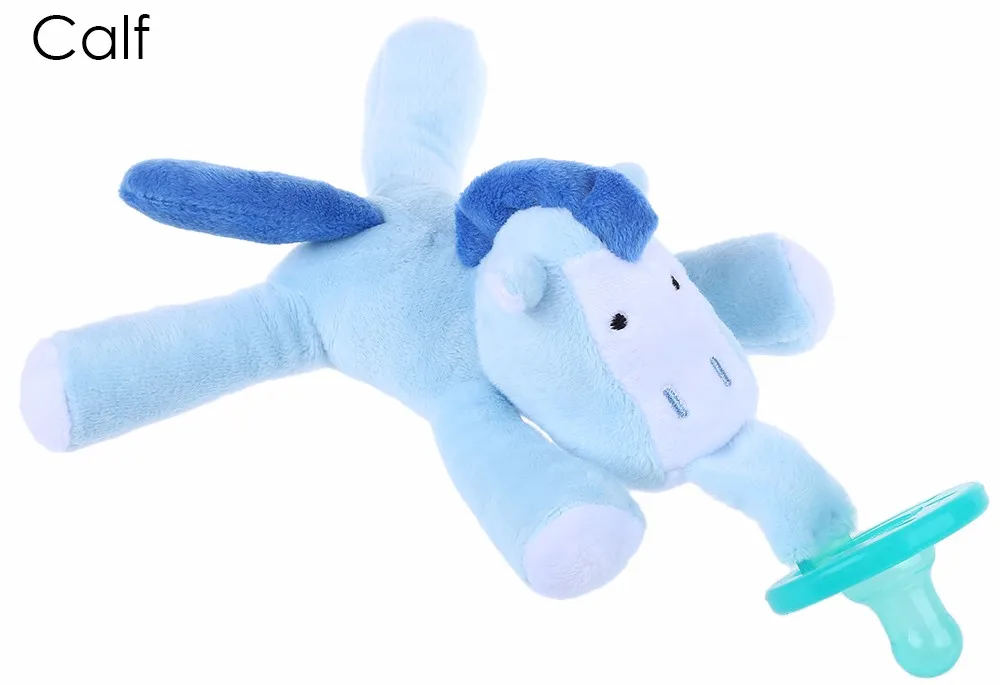 Blue Calf Baby Silicone Pacifier with CUDDLY Plush Animal