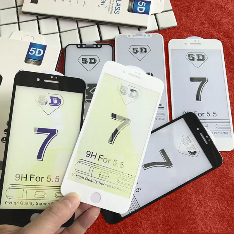 

5D Full Cover Tempered Glass for iPhone 7 8 Plus X For APPLE On 6S 6 S Curved Edge Screen Protector Toughened Glass Front Film