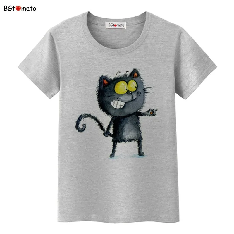 BGtomato/Элегантная футболка с 3D рисунком черного кота для женщин, очень милые рубашки для девочек, Брендовые повседневные топы хорошего качества, летние футболки