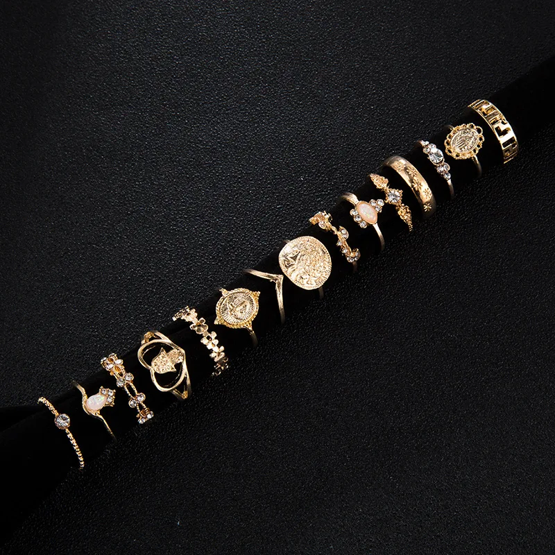 15 Pcs/set Boho Virgin Mary Snake Gold Color Rings Women Geometric Female Finger Rings Set Jewelry 6
