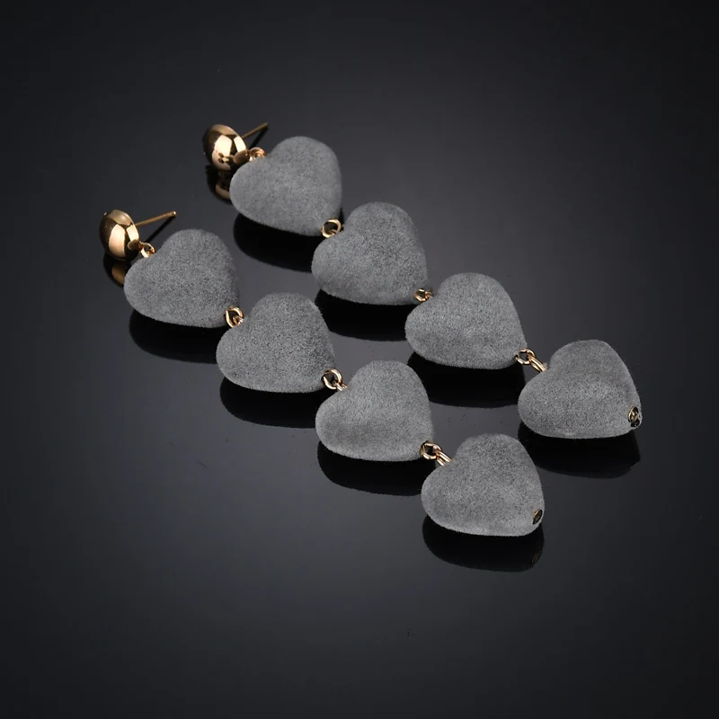 Terreau Kathy 2017 New Sexy Temperament Plush 4 Little Heart Statement Earrings Long Drop Earrings For Women