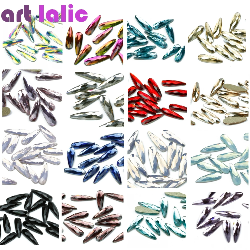 

Artlalic 20Pcs/Bag 3D Nail Art Rhinestones Accessories Elongated Teardrop Glass Flame Colorful Stones for Nails Decoration